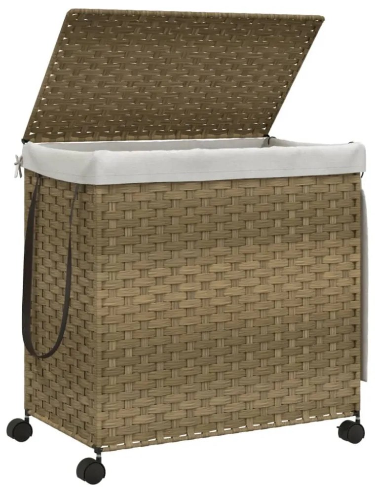 polyrattan szennyeskosár kerekekkel 60x35x60,5 cm