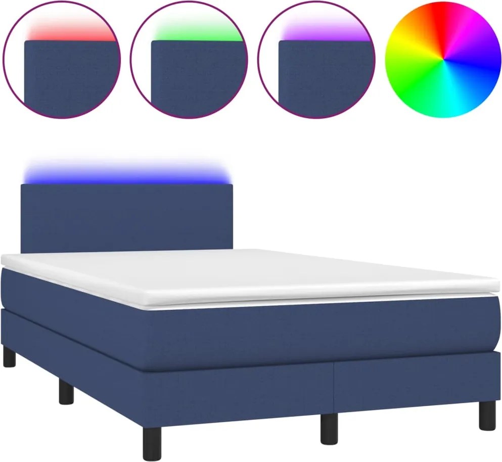 vidaXL kék szövet rugós és LED-es ágy matraccal 120 x 200 cm