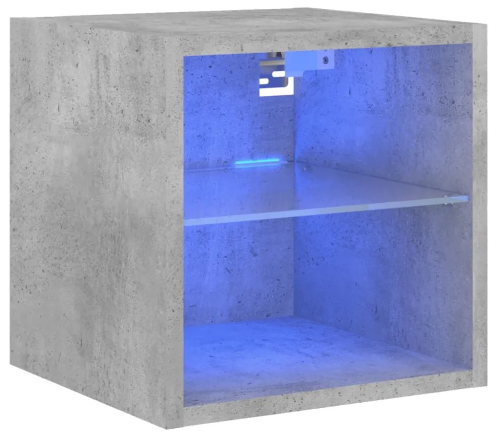 betonszürke fali TV-szekrény LED-világítással 30 x 28,5 x 30 cm