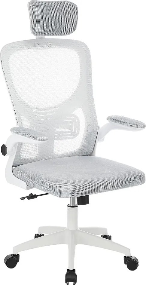 Ergonomikus irodai szék deréktámasszal, fejtámlával, szürke