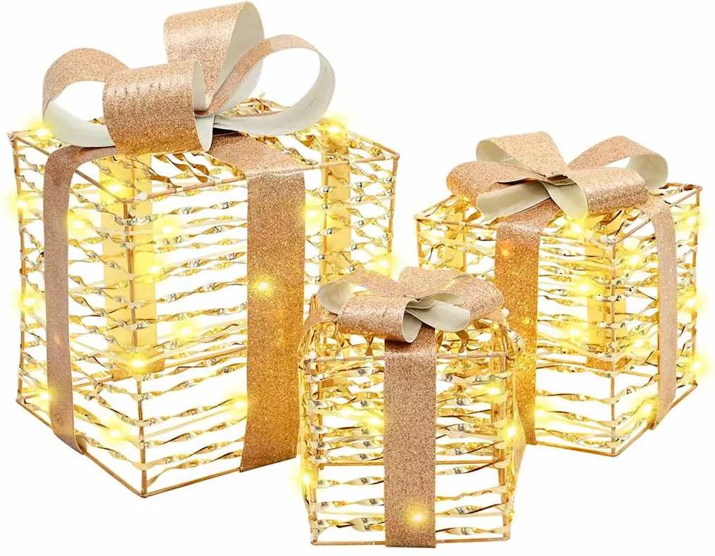 vidaXL Ajándékdoboz 60 LED-del 3 pcs Meleg fehér 20 x 20 x 20 cm PET