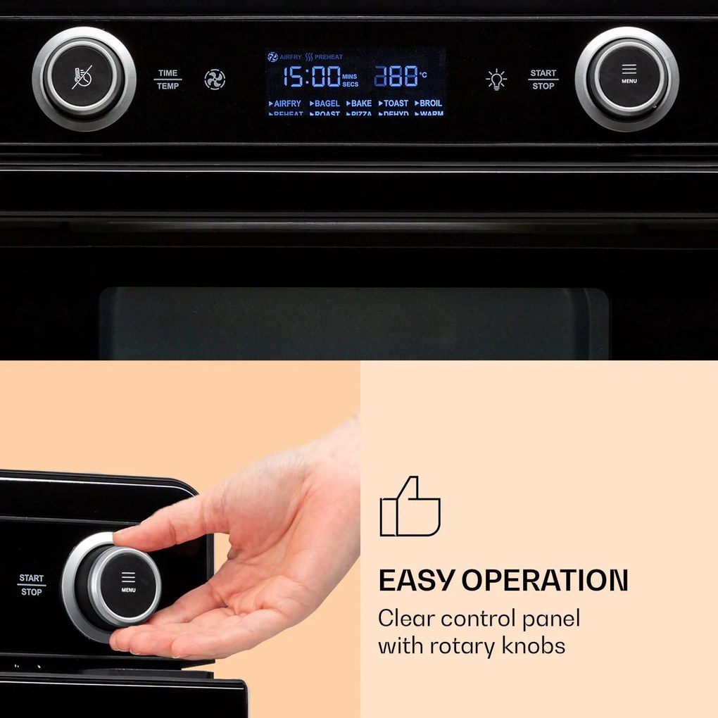 Klarstein AeroVital Jumbo 3 az 1-ben, forrólevegős fritőz, toaster, dehidratáló készülék, 1550 W, 18 l