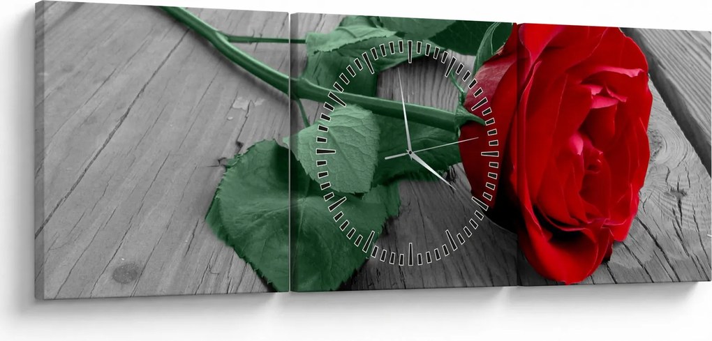 Kép - Piros rózsa zöld szárral (órával) (90x30 cm)