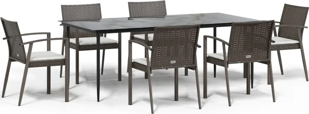 vidaXL 7 részes polyrattan és acél kerti étkezőgarnitúra párnával