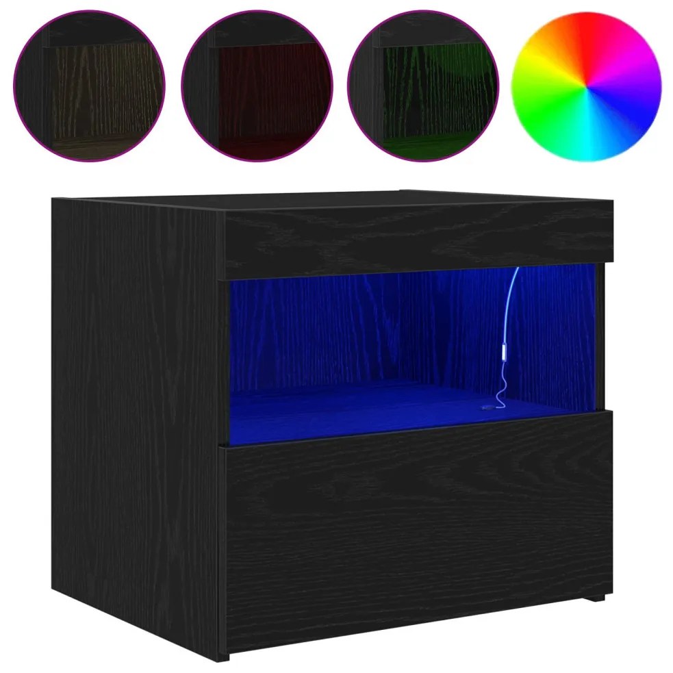 Éjjeli asztal LED világítással Fekete tölgy 50x40x45 cm