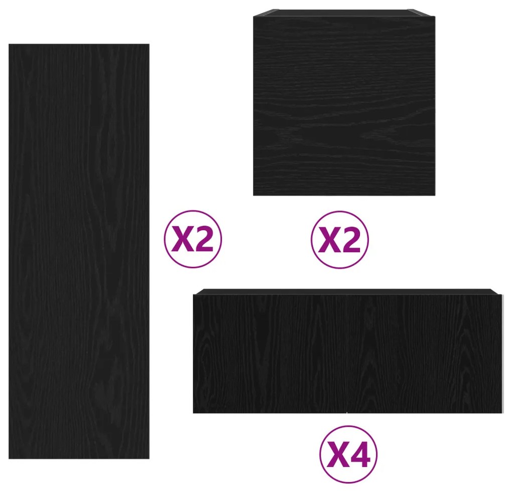 TV szekrény 8 pcs Fekete 80 x 30 x 30 cm Faanyag