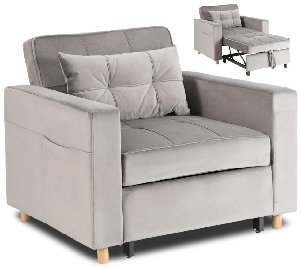 Ágyazható Fotel Szürke Bársony Kárpittal. SOLOR