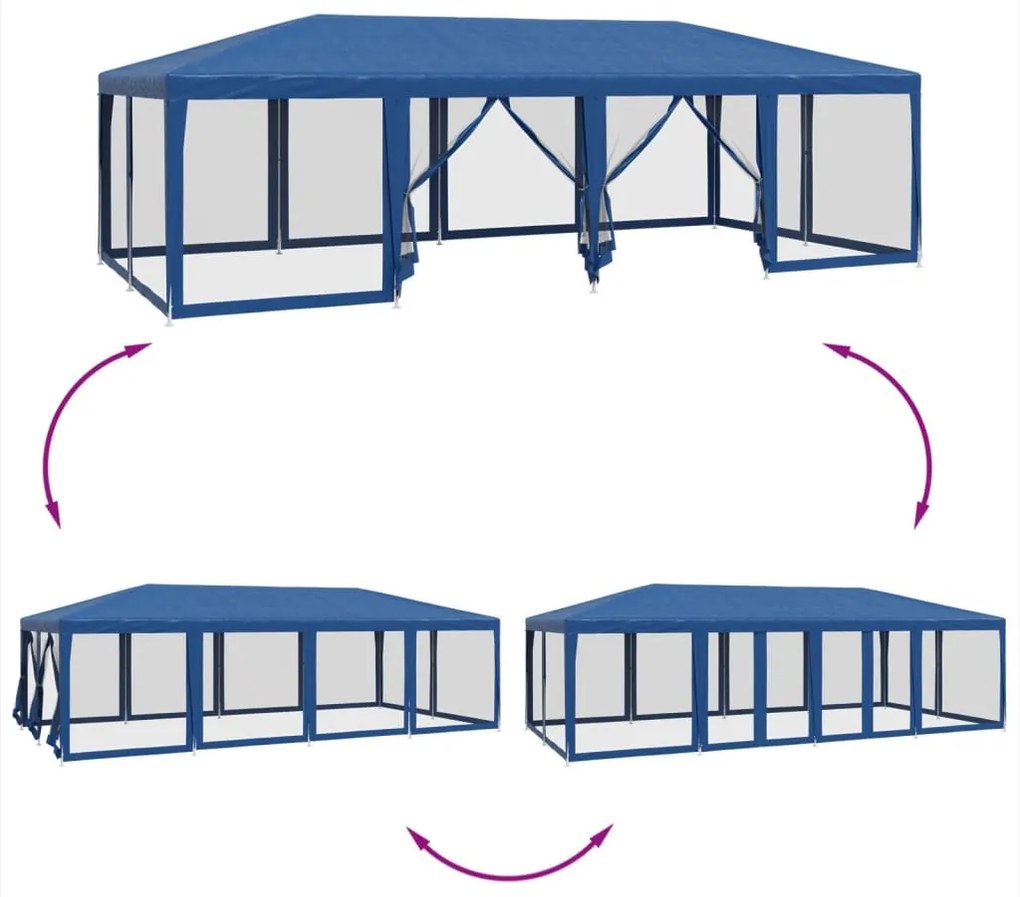 kék HDPE rendezvénysátor 12 hálós oldalfallal 8 x 4 m