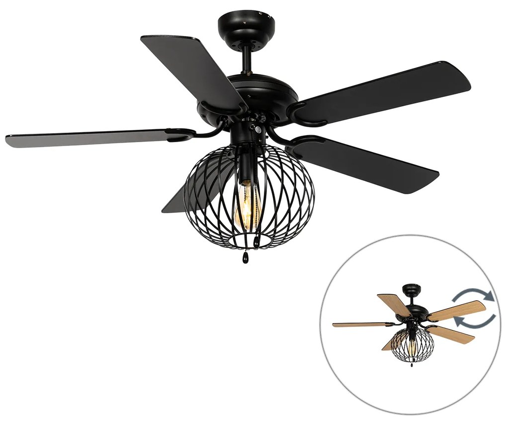 Mennyezeti ventilátor fekete fa mintával 107,5 cm húzókapcsolóval - Mistral Johanna