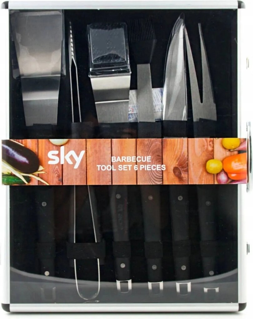 Grill szerszámkészlet Sky 6 db-os barbecue kofferben grillezéshez