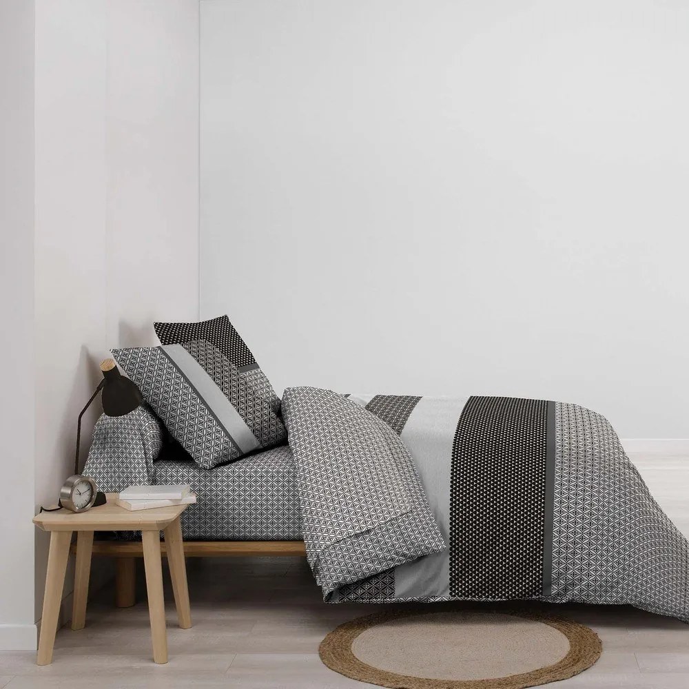 Fekete-fehér kétszemélyes-hosszabbított pamut ágyneműhuzat lepedővel-hatrészes 240x220 cm Meiko – douceur d'intérieur