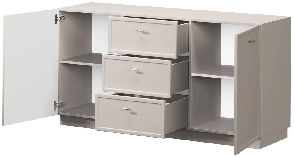 Lorini komód 150 cm fiókokkal - kasmír / arany T-bar fogantyúk