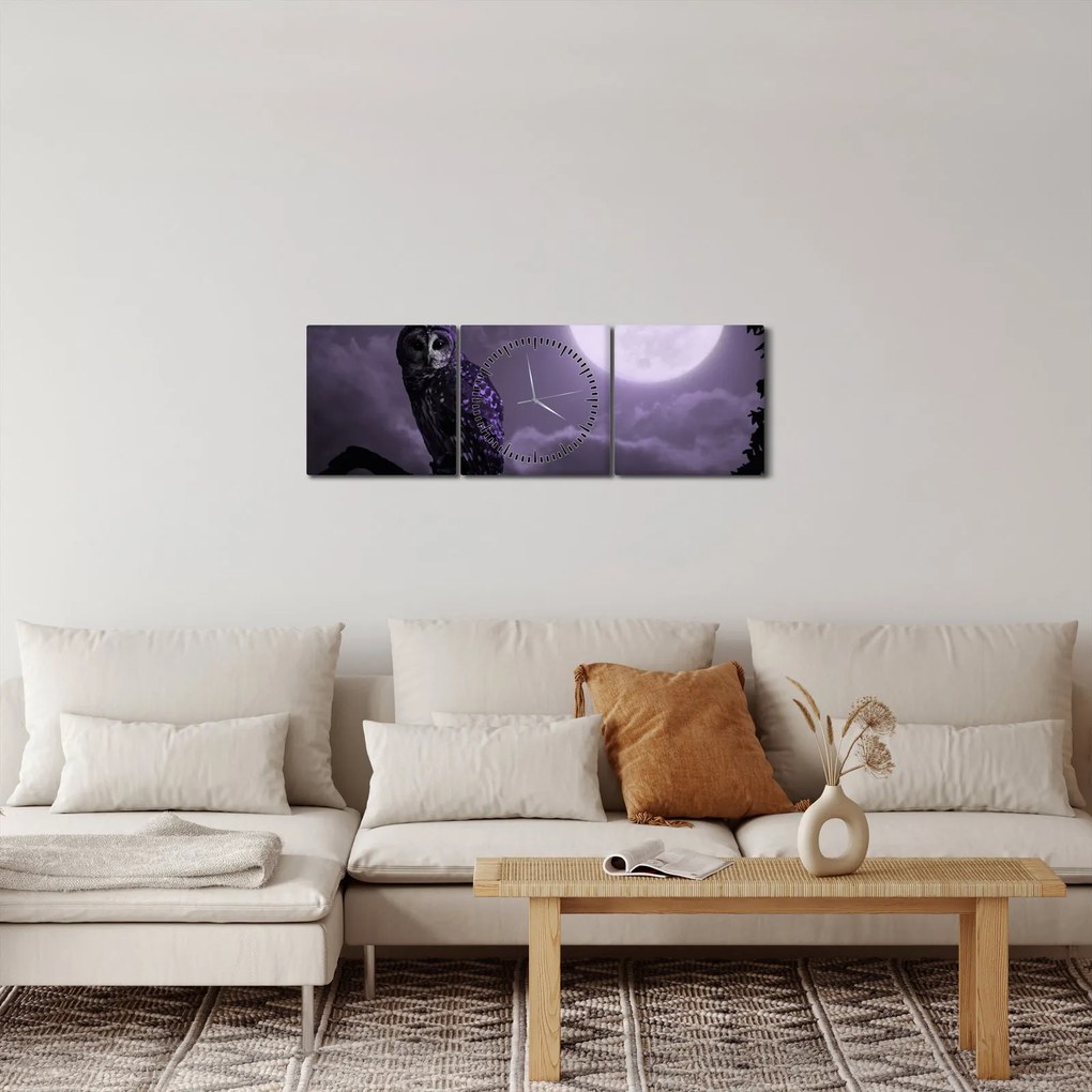 Kép - Éjjeli bagoly, lila (órával) (90x30 cm)