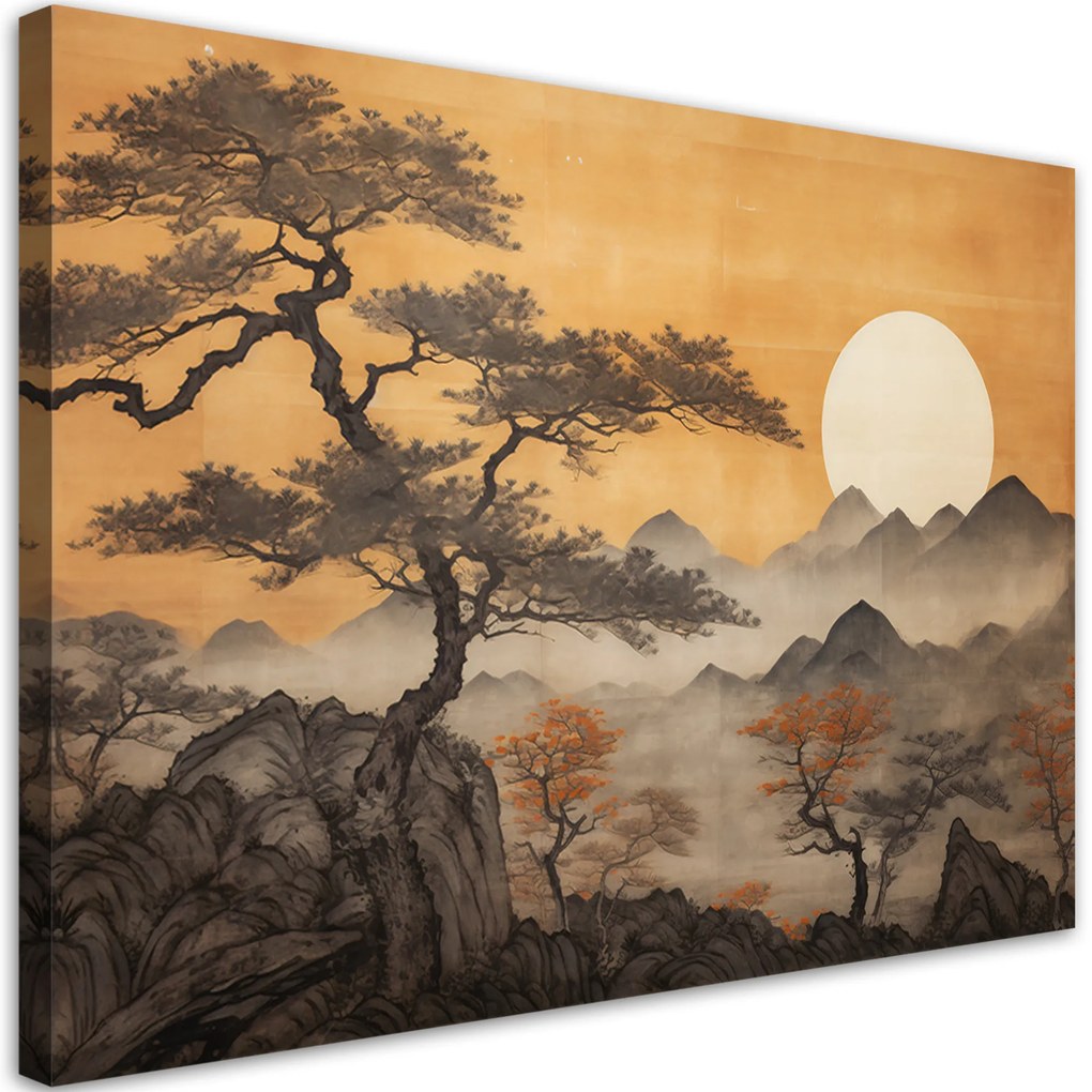 Gario Vászonkép Japán hegyi táj és a fák Méret: 60 x 40 cm