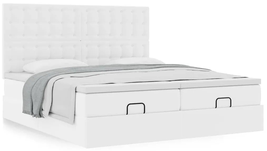 Ottomán ágykeret matracokkal tiszta fehér 200x200cm műbőrrel