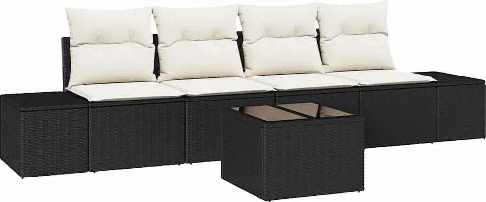 vidaXL Kanapé Szett párnával párnával 5 pcs Fekete és Krém polirattan