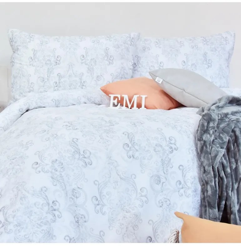 EMI Poetics szürke-fehér szatén ágyneműhuzat, A standard egyszemélyes ágy szett tartalma: 1x 140x200 + 1x 70x90