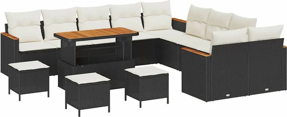 vidaXL Kerti Kanapé Szett párnával 18 pcs Fekete és Krém polirattan