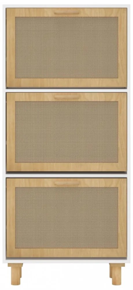 fehér szerelt fa és természetes rattan cipőszekrény 52x25x115cm