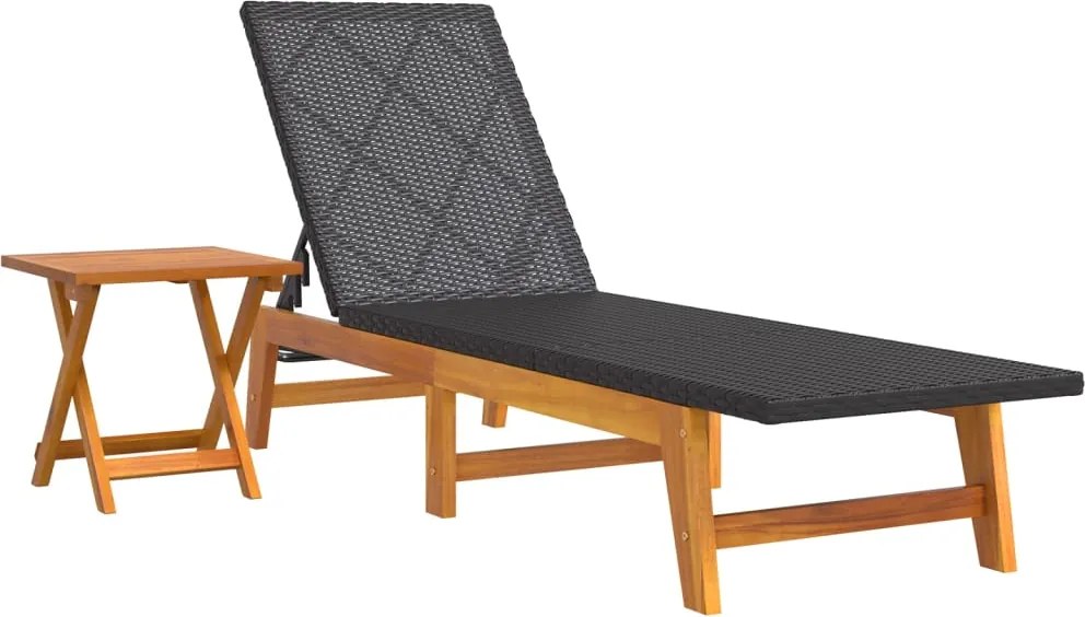 vidaXL polyrattan és tömör akácfa napozóágy asztallal