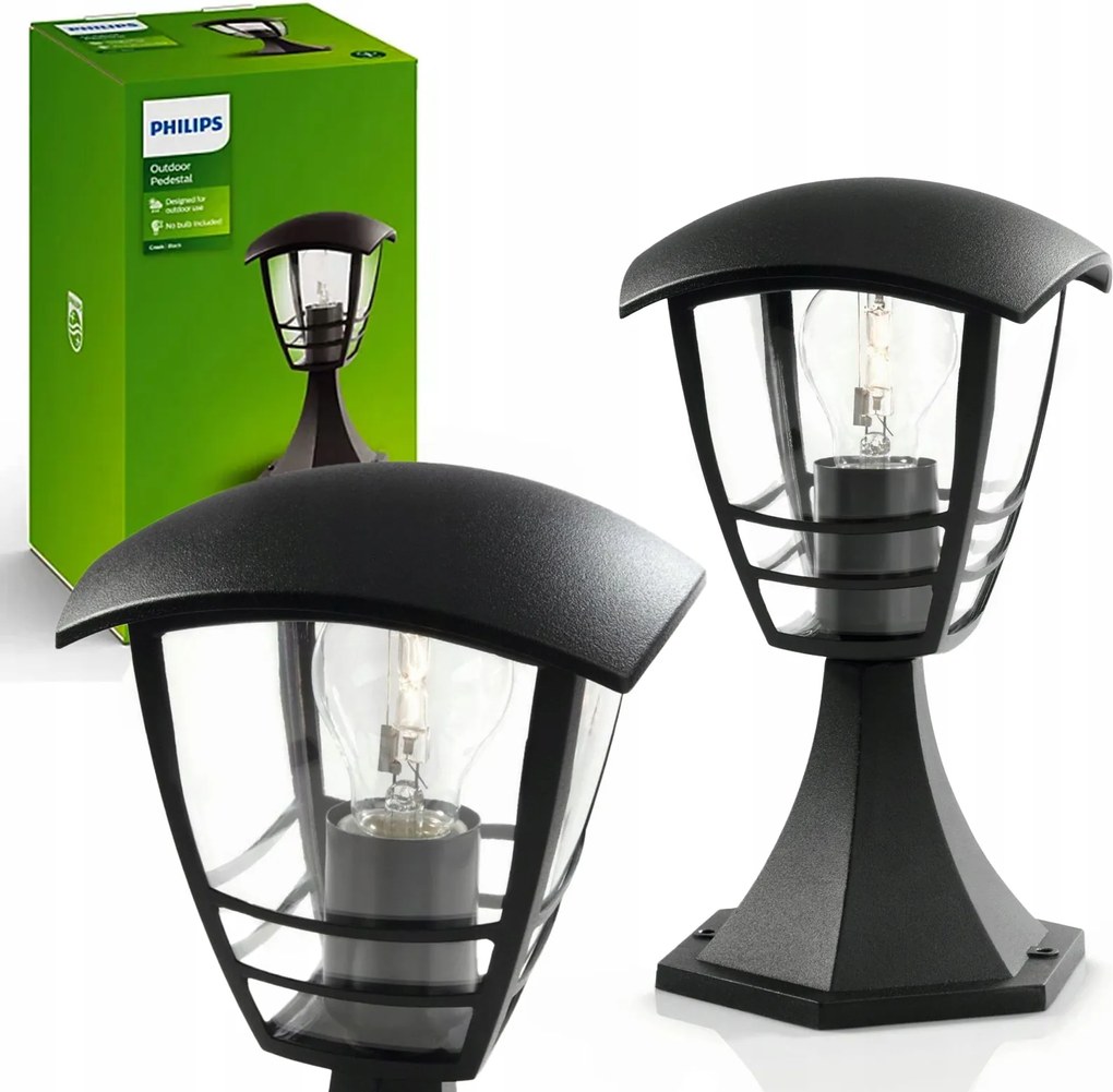 Kerti Lámpa Kültéri Oszlop 30cm Lámpa E27 IP44 Fekete Philips