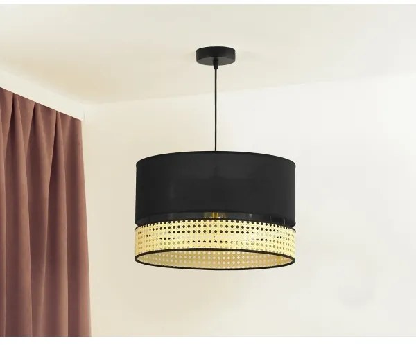 Duolla - Csillár zsinóron DOUBLE RATTAN 1xE27/15W/230V átm. 40 cm fekete/bézs