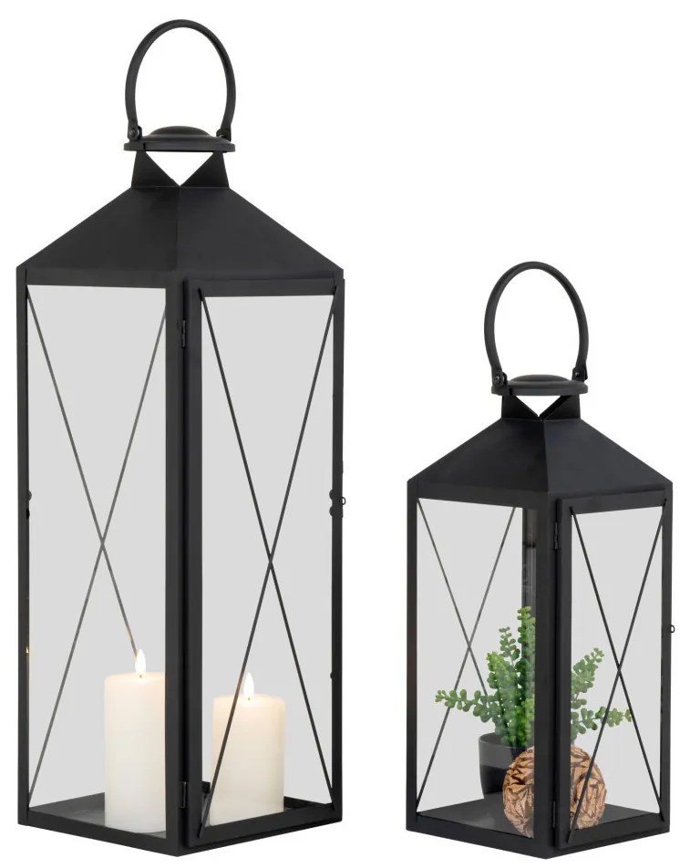 Casa dekorációs lámpások, acél/üveg, fekete, 2 darabos készlet