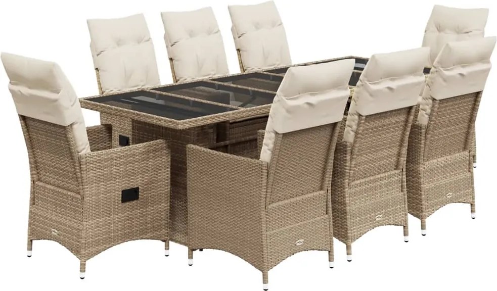 vidaXL 9 részes bézs polyrattan kerti bisztrógarnitúra párnákkal