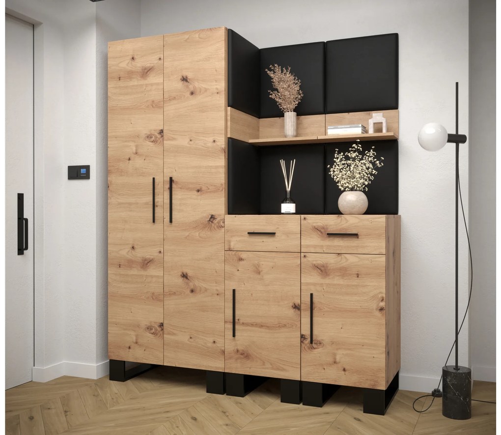 Előszobabútor Amanda 7 (artisan tölgy + fekete öko-bőr). 1085919