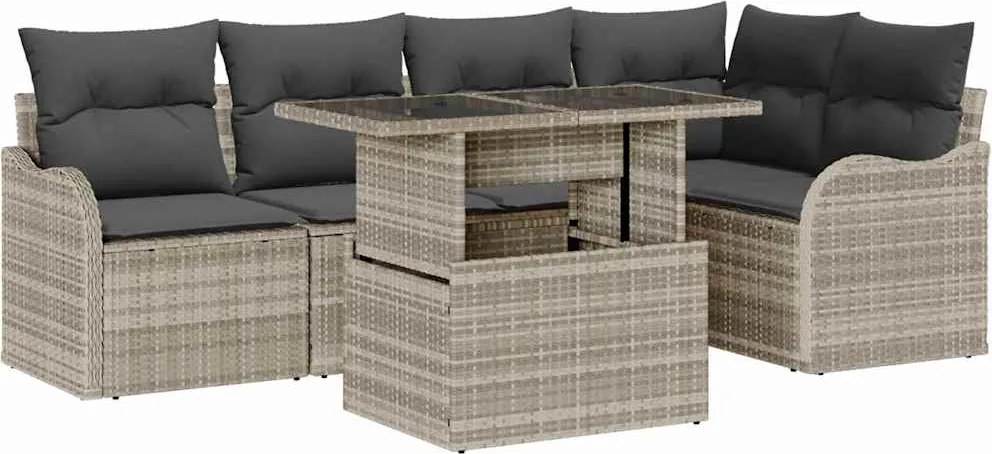vidaXL Étkezőgarnitúra párnával 6 pcs Világosszürke Poli rattan