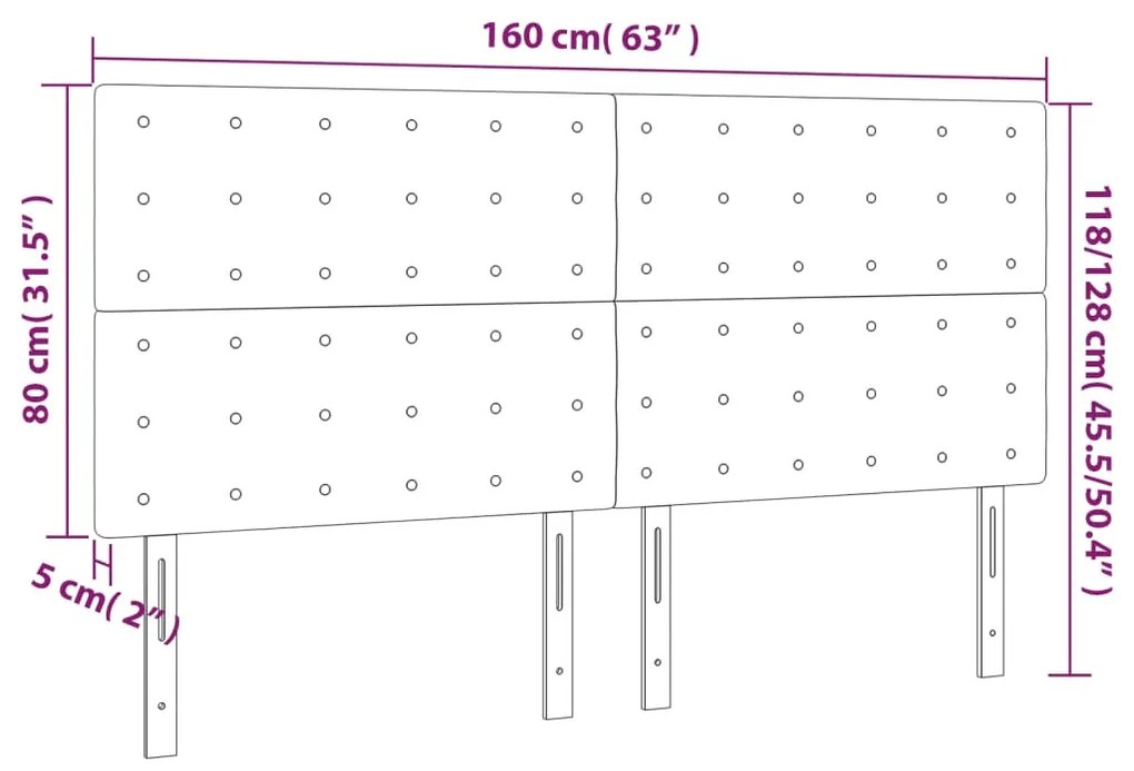 sötétkék bársony LED-es fejtámla 160x5x118/128 cm