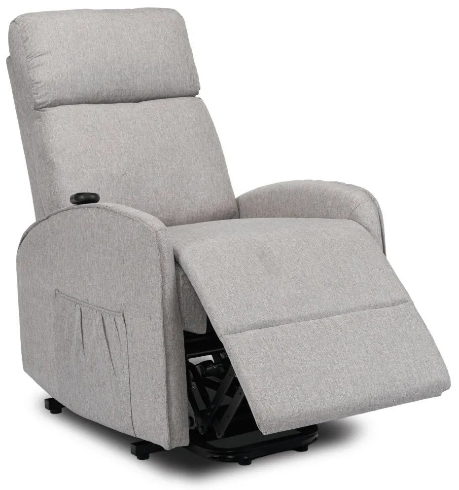 Elektromosan Vezérelhető TV és Relaxfotel Szürke Szövet Kárpittal. Felállást Segítő Funkcióval. COLTON