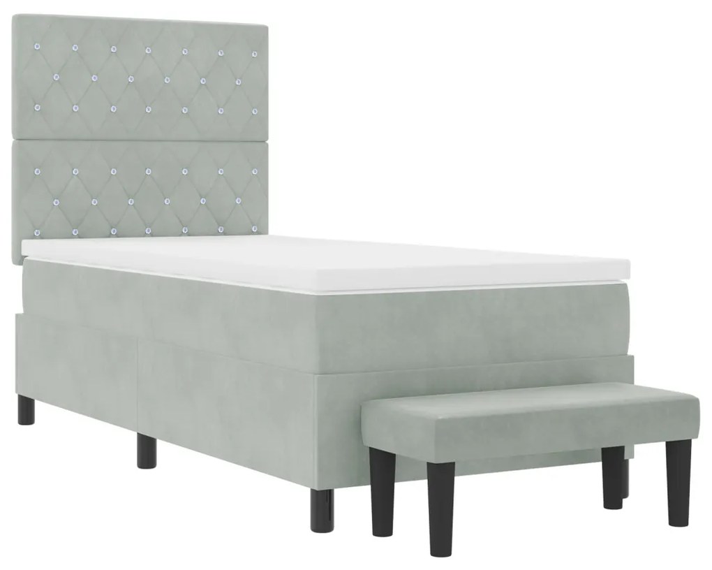 Box Spring Ágy Matrac & Pad Világosszürke 90x200 cm Bársony