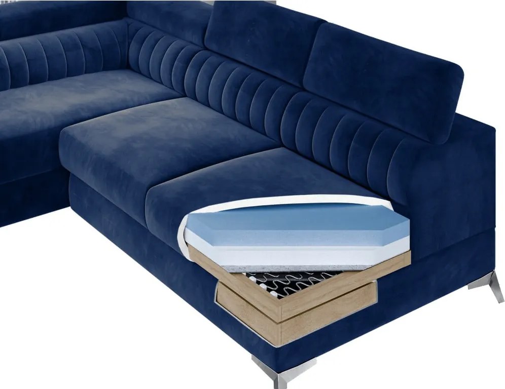 Sötétszürke bársony kinyitható-tárolóhelyes sarokkanapé (jobb oldali-L alakú) Laurence – ELTAP