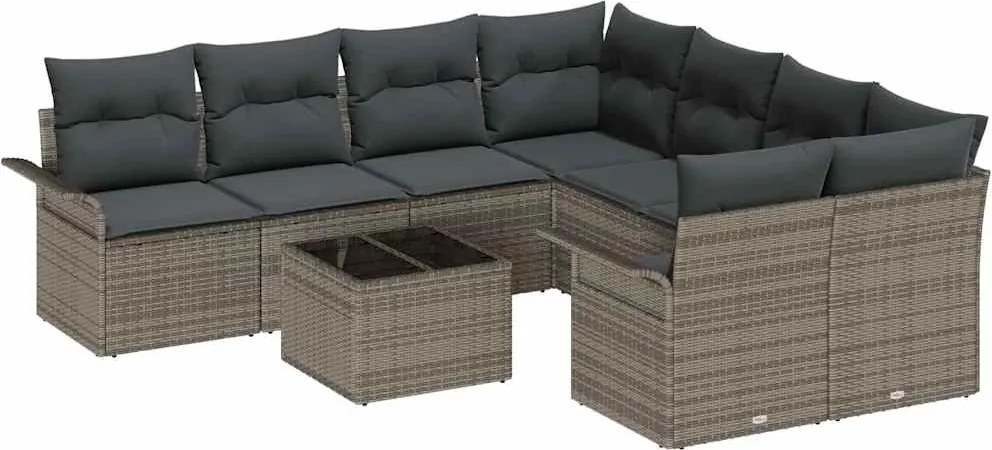 vidaXL Kerti Kanapé Szett párnával tárolóval 9 pcs Szürke polirattan