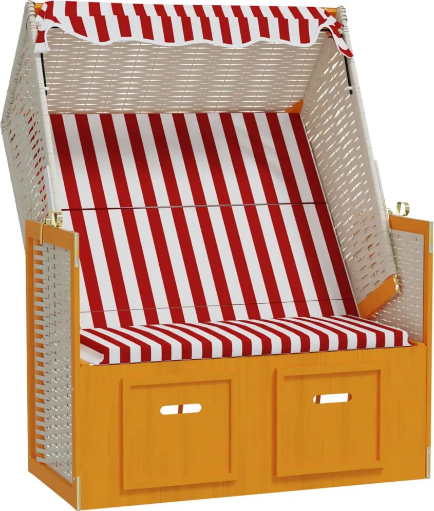 vidaXL piros és fehér polyrattan és tömör fa strandszék tetővel