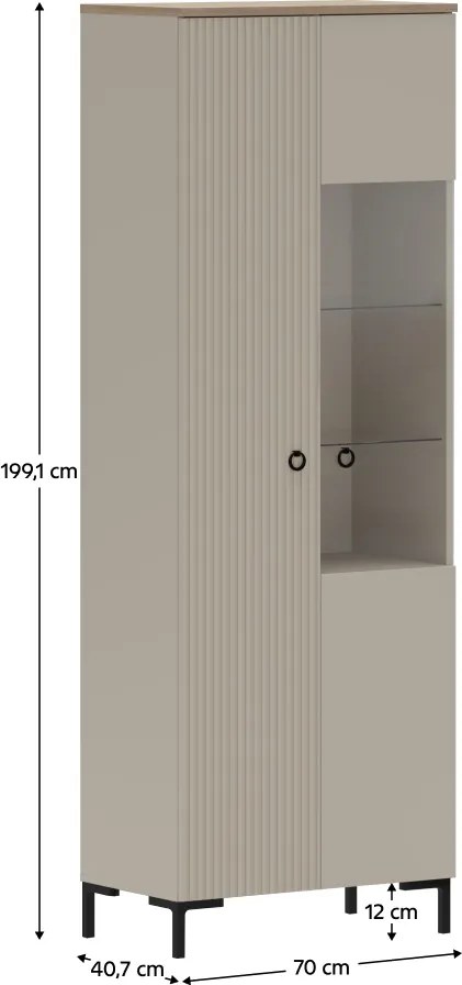 Vitrin, szürkésbarna Taupe/silverjack tölgy, DOMCA 1D1W