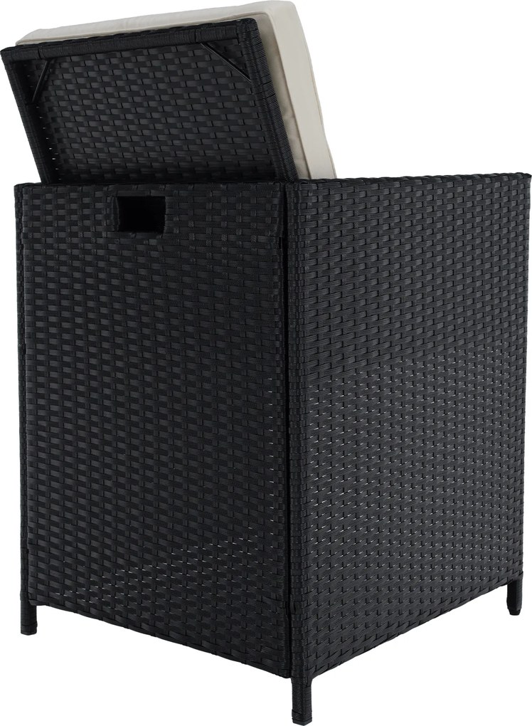 Kerti rattan szett, akácfa, fekete/krémszínű/természetes, MELFORD