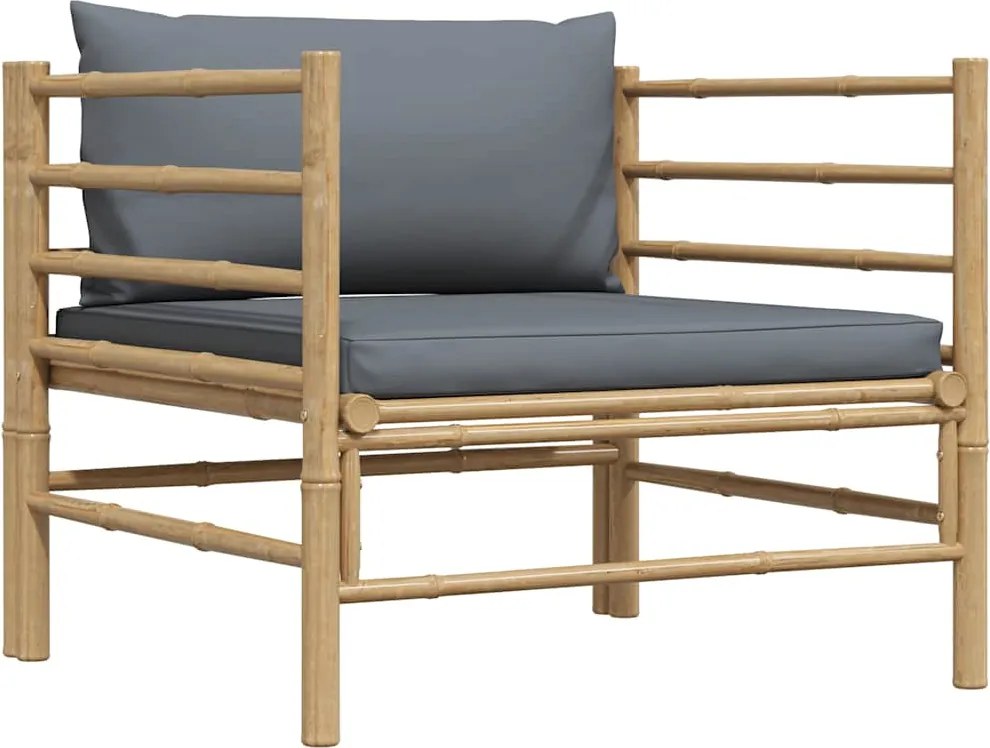 vidaXL bambusz kerti kanapé sötétszürke párnákkal