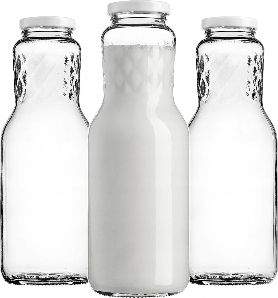 Üvegpalack 1L 1000 ml Tej Gyümölcslé Víz Italok Kupak 3 db