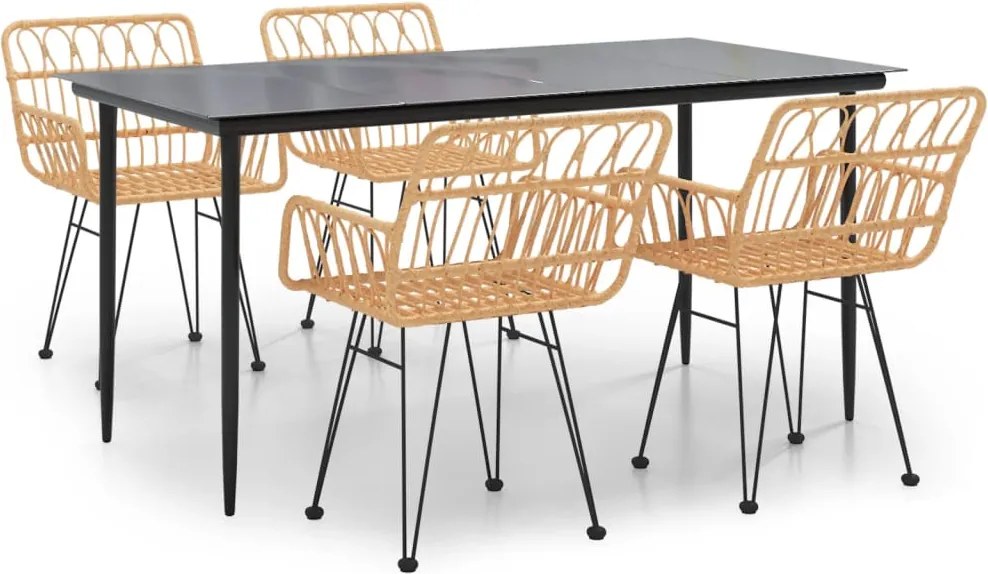 vidaXL 5 részes polyrattan kerti étkezőgarnitúra