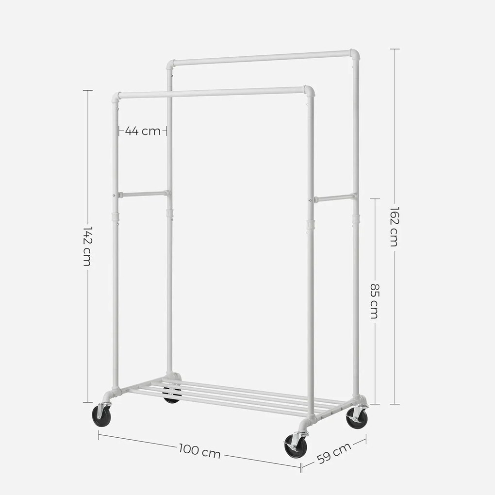 Dupla ruhatartó állvány, kabáttartó, fehér