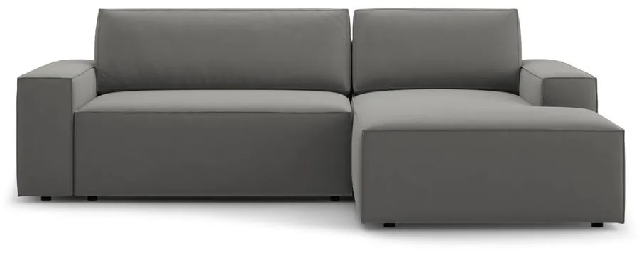 Világosszürke bársony kinyitható-tárolóhelyes sarokkanapé (jobb oldali-heverő résszel) Jodie – Micadoni