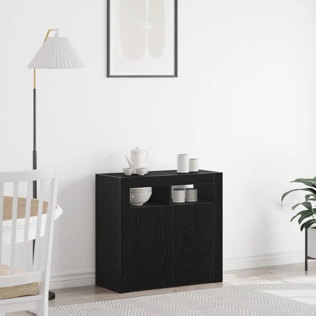 Fekete tölgy komód LED világítással, 80x35x75 cm, MDF