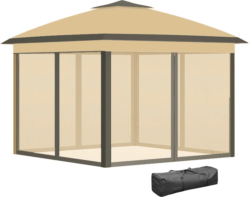 Outsunny Pavilon 3.3x3.3m, Vízhatlan és Télálló Felállítható Összecsukható Pavilon Kettős Tetővel, UV Védelem, Összecsukható Party Sátor Kerthez Oldal