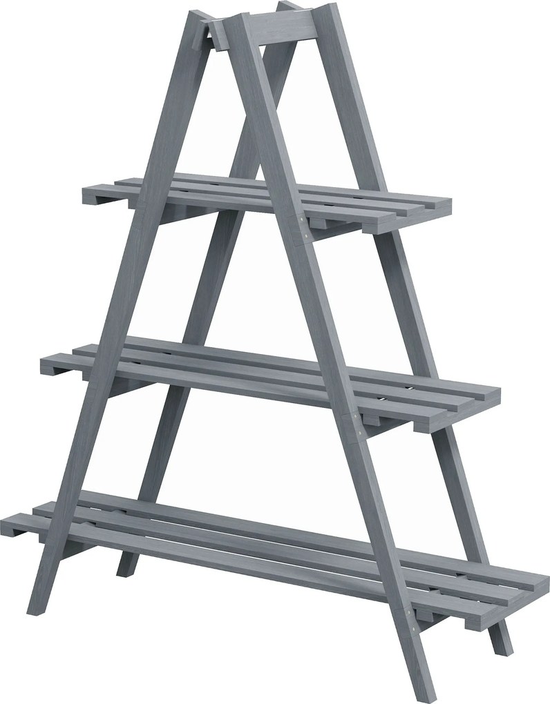Outsunny Összecsukható 3-Szintes Fa Növényállvány Cserép Tartó A-Formával Beltéri és Kültéri Nappali Kert Erkély 100x36x112 cm Szürke | Aosom