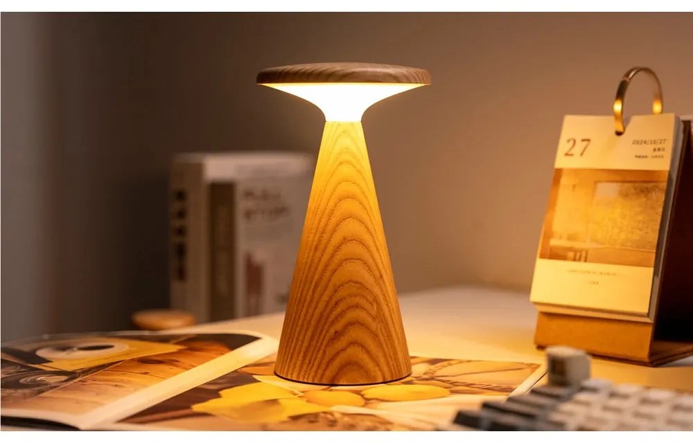 Natúr színű LED asztali lámpa fa búrával (magasság 21 cm) Sylva – Gingko