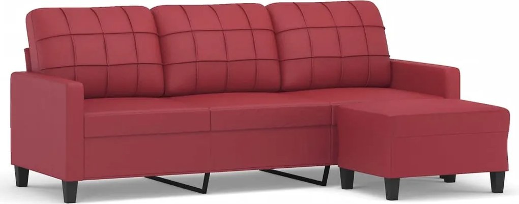 vidaXL 3 személyes bordó műbőr kanapé lábtartóval 180 cm