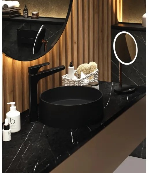 Deante CQS_NU4S - SILIA munkalapra helyezhető mosdó, átmérő 36 cm, gránit/fekete