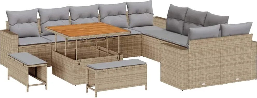 vidaXL Kerti Kanapé Szett 17 pcs Beige és Világosszürke polirattan